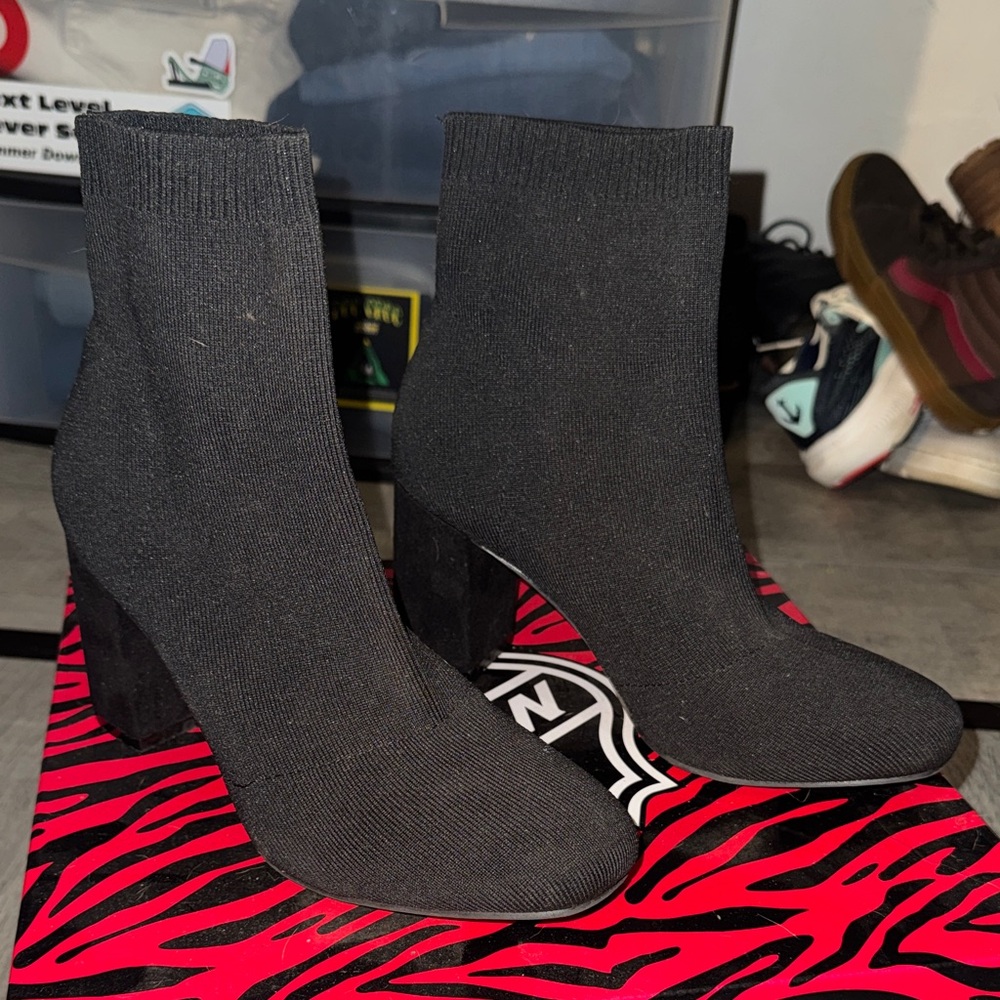 Black Knit Ankle Boots